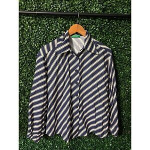 United Colors Of Benetton Blue and White Striped Button Down Top Sz XS
